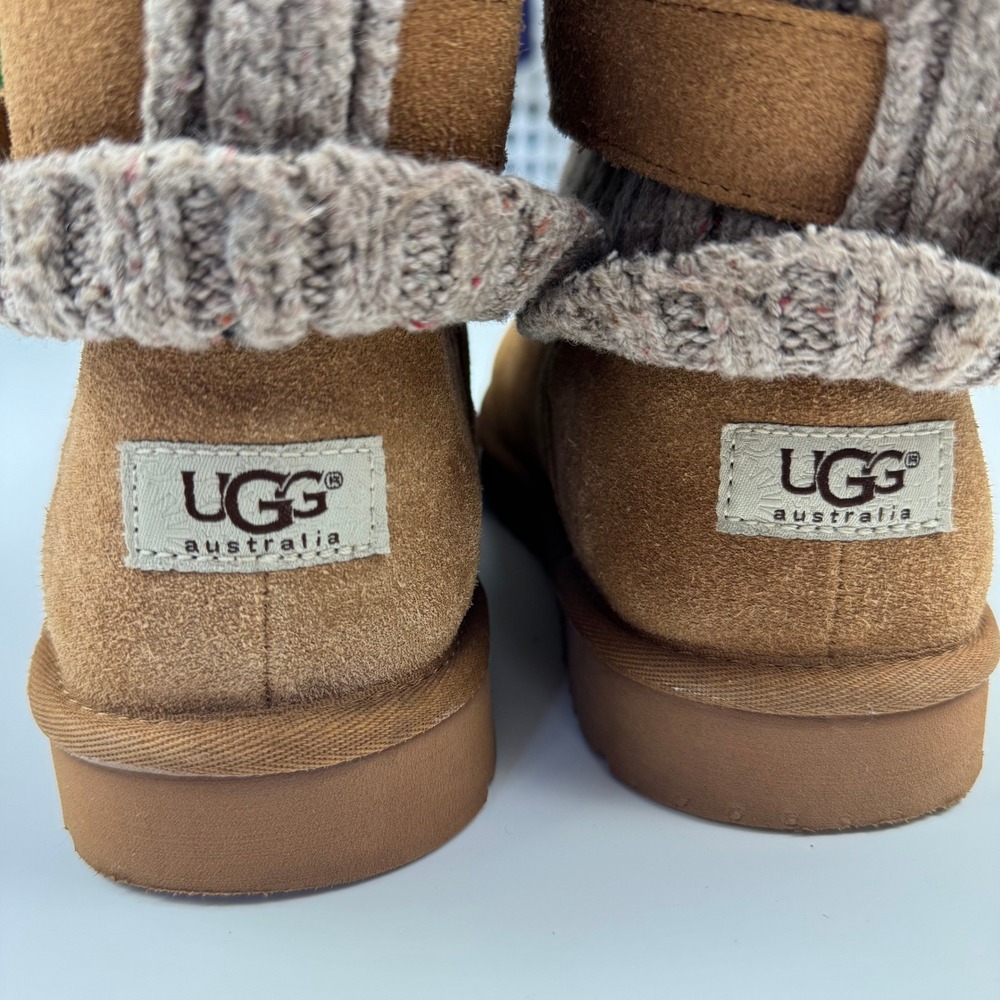 UGG Cambridge 1003175 Womens 10 Chestnut Suede Knit Cuff Buckle Boots - Picture 3 of 14